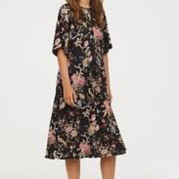GP&J Baker x H&M Midi Shift Bohemian Dress Black Floral Birds Casual Size L - Picture 10 of 10